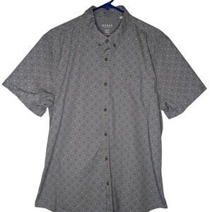 Guess Men's XL Slim Abstract Print Gray Button Down Short Sleeve Shirt Pocket